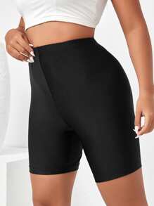 SHEIN Essnce Plus High Waist Solid Cycling Shorts - Black - View 5