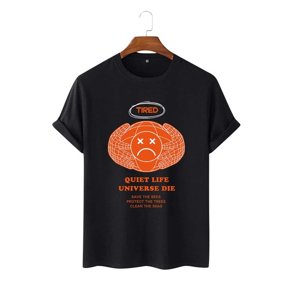 

Men Cartoon And Slogan Graphic Tee, Black