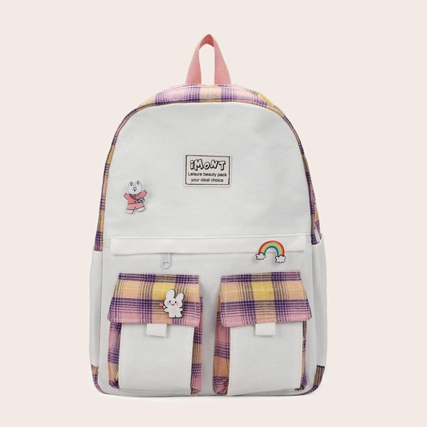 

Plaid Panel Backpack, Beige
