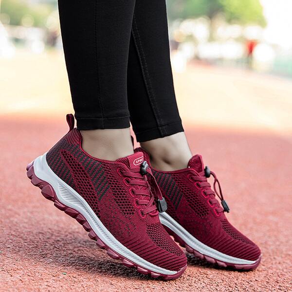 

Lace-up Front Low Top Knit Sneakers, Burgundy
