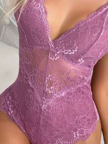 Floral Lace Teddy Bodysuit - Pink - View 3