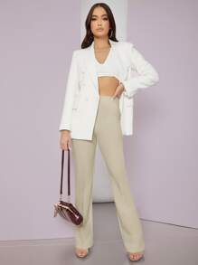 SHEIN BAE Seam Front Tailored Trousers - Khaki - View 3