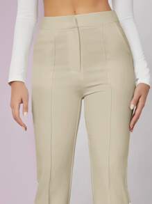 SHEIN BAE Seam Front Tailored Trousers - Khaki - View 4