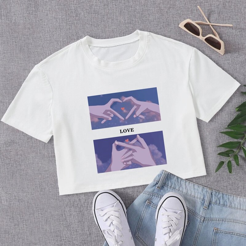 

Letter Heart Graphic Crop Tee, White