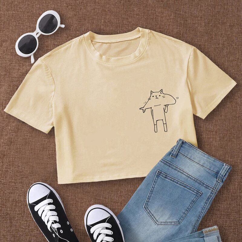 

Cartoon Graphic Crop Tee, Beige