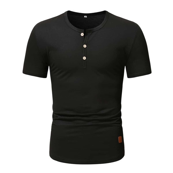 

Men Button Front Patched Tee, Black