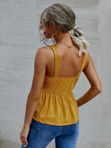 Tie Front Peplum Cami Top - Mustard Yellow - View 2