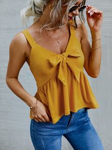 Tie Front Peplum Cami Top - Mustard Yellow - View 3