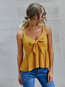 Tie Front Peplum Cami Top - Mustard Yellow - View 5