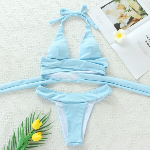 

Rib Criss Cross Bikini Swimsuit, Dusty blue