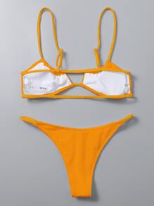 Conjunto de bikini de tanga con textura para vacaciones de verano en la playa - Amarillo - Ver 2