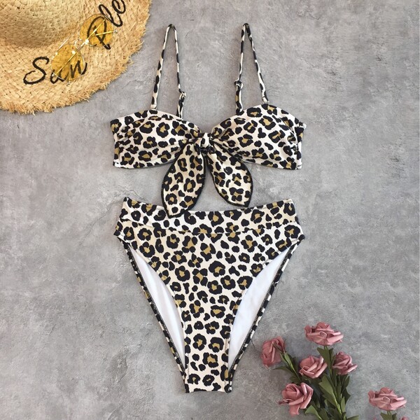

Leopard Print High Cut Bikini Swimsuit, Multicolor