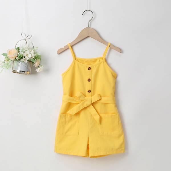 

Toddler Girls Solid Half Button Cami Jumpsuit & Belt, Yellow