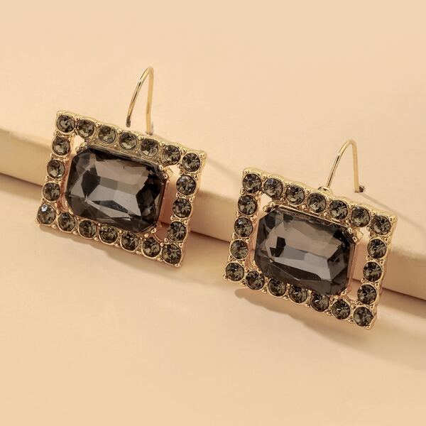 

Rhinestone Geometric Earrings, Dark grey