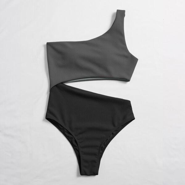 

Two Tone Cut-out One Shoulder One Piece Swimsuit, Multicolor