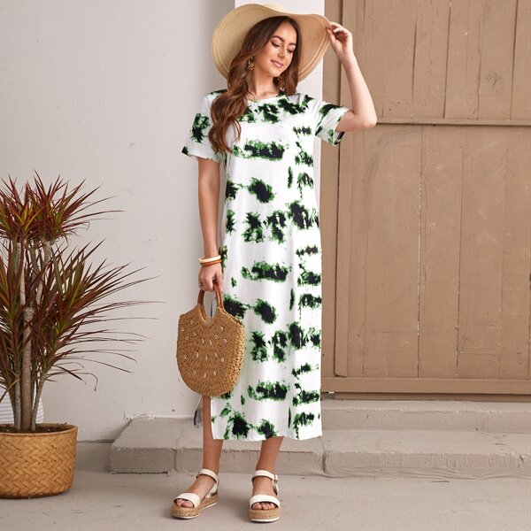 

Tie Dye Split Hem Tee Dress, Multicolor
