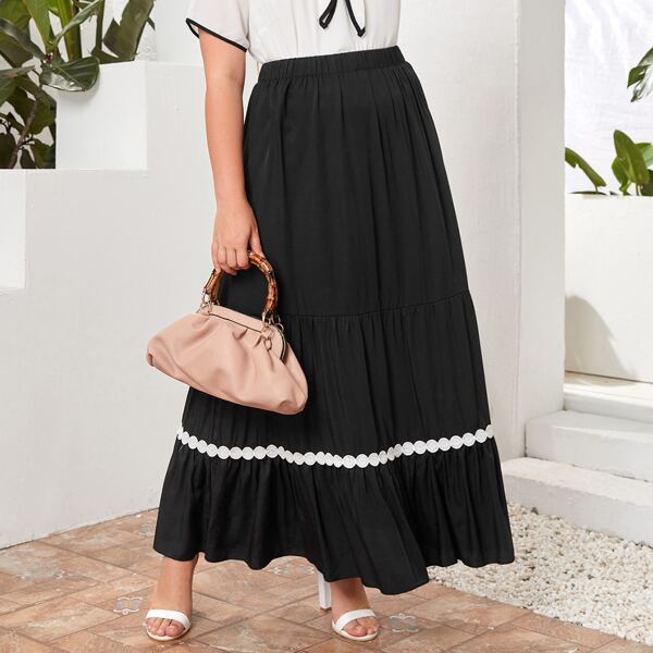

Plus Ruffle Hem Maxi Skirt, Black