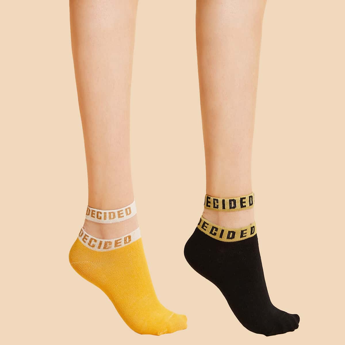 

2pairs Contrast Mesh Ankle Socks, Multicolor