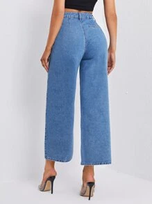 High Waisted Wide Leg Jeans Without Belt - Medium Wash - View 2