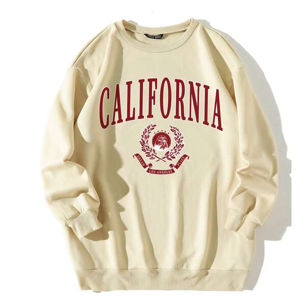 

Letter And Graphic Print Sweatshirt, Apricot