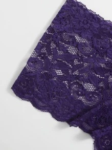 Floral Lace Scallop Trim Lingerie Set - Violet Purple - View 5