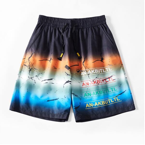 

Men Letter Graphic Drawstring Shorts, Multicolor