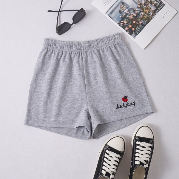

Letter & Beetle Embroidered Track Shorts, Grey