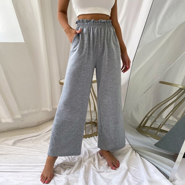 

Paperbag Waist Wide Leg Pants, Grey