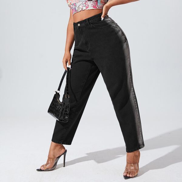 

Plus High Waist Side Stripe Jeans, Black