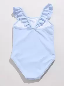 Toddler Girls Unicorn Print Ruffle One Piece Swimsuit - Baby Blue - View 2