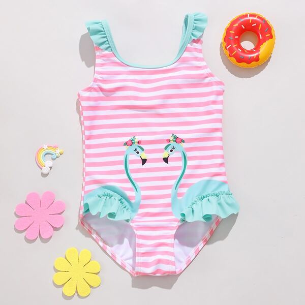 

Toddler Girls Flamingo Print Ruffle One Piece Swimsuit, Multicolor