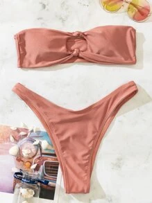 Bikini bandeau con detalle de nudo - Rosa vieja - Ver 1
