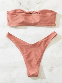 Bikini bandeau con detalle de nudo - Rosa vieja - Ver 2