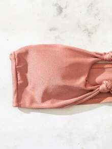 Bikini bandeau con detalle de nudo - Rosa vieja - Ver 5