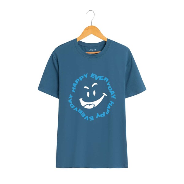 

Slogan And Graphic Print Crew Neck Tee, Dusty blue