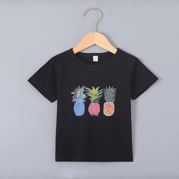 

Toddler Girls Pineapple Print Tee, Black
