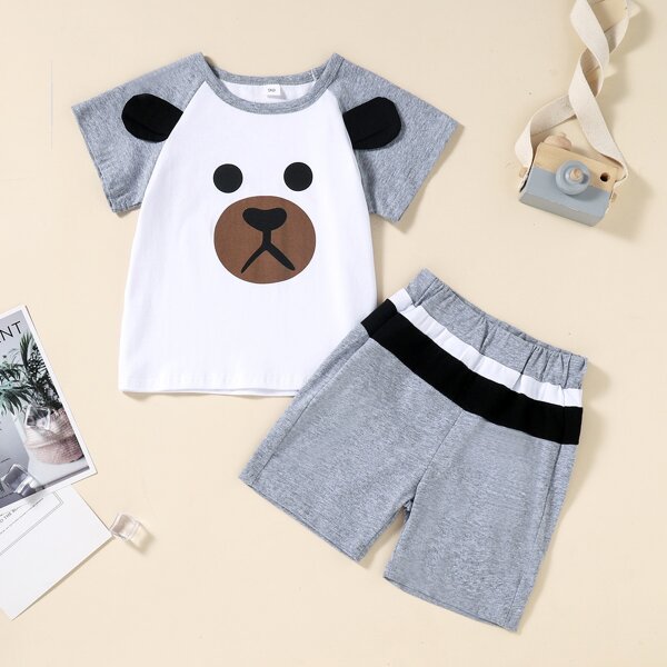 

Toddler Boys Cartoon Graphic 3D Ears Design Tee & Shorts, Multicolor