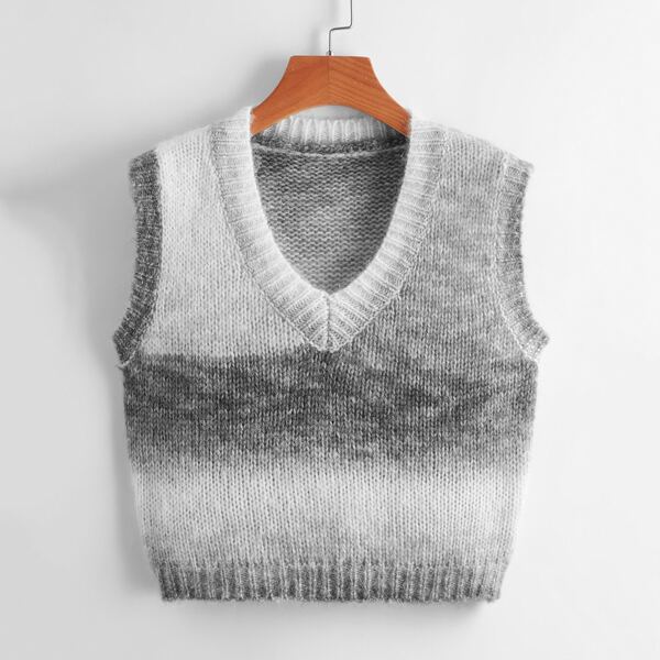

V Neck Ombre Sweater Vest, Grey