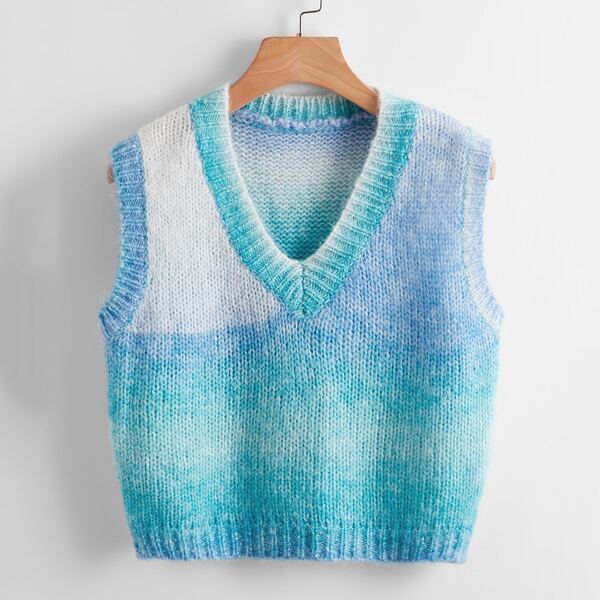 

V Neck Ombre Sweater Vest, Blue