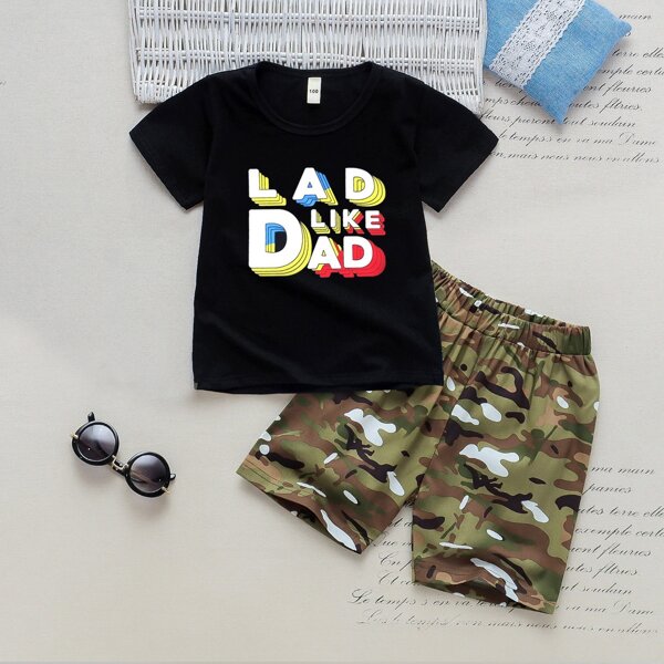 

Toddler Boys Letter Graphic Tee With Camo Print Shorts, Multicolor
