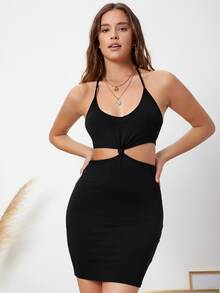 SHEIN Vestido Cut-out Liso Sexy - Negro - Ver 4