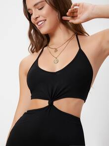 SHEIN Vestido Cut-out Liso Sexy - Negro - Ver 5