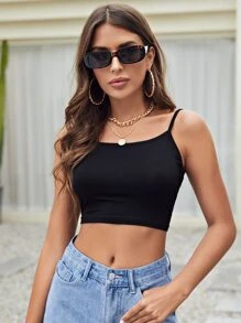 SHEIN Privé Áo hai dây Ren lên màu trơn Gợi cảm - màu đen - Xem 2