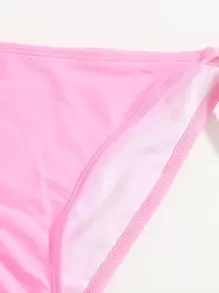 Swim Mod Summer Beach Mono Bikini Set Halter Triangle Bra & Tie Side Bottom 2 Pieces Bikini - Pink - View 5