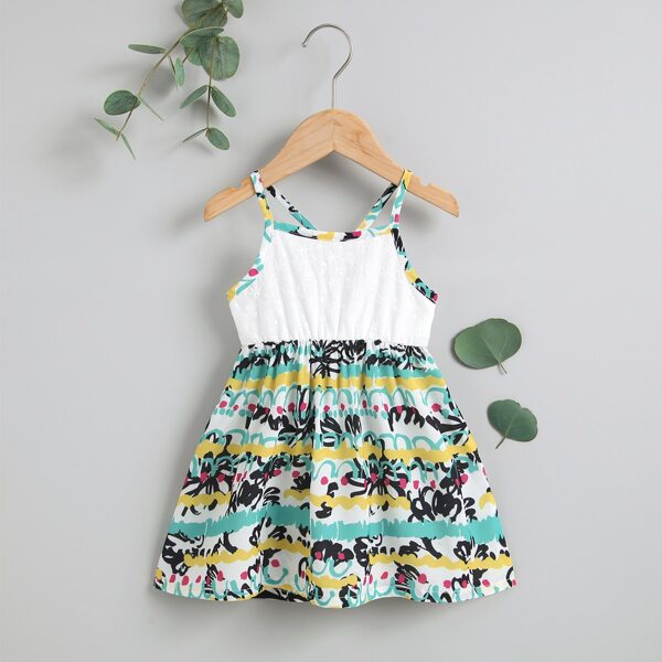 

Baby Girl Graphic Print Criss Cross Back Cami Dress, Multicolor
