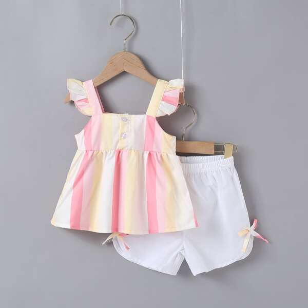 

Baby Girl Stripe Ruffle Top & Shorts, Multicolor