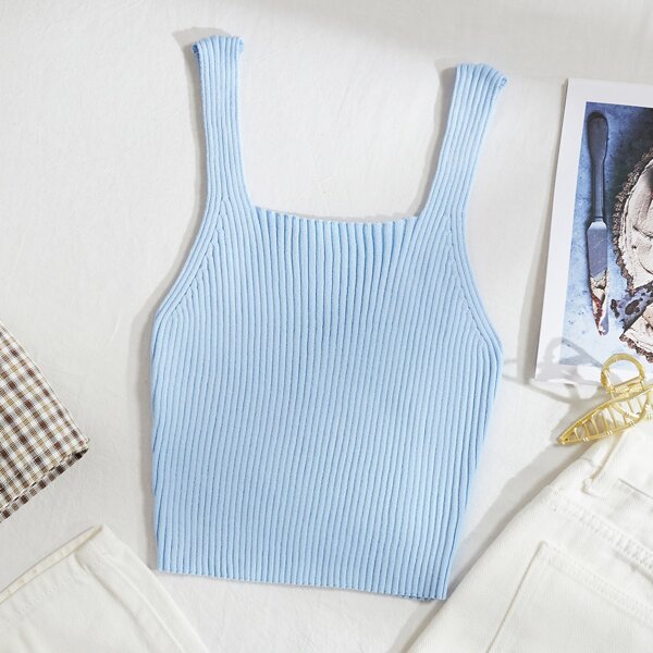 

Solid Rib Knit Top, Baby blue