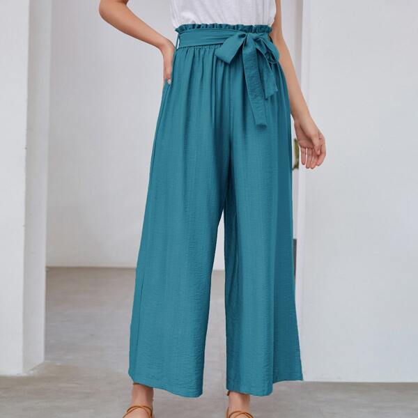 

Self Tie Wide Leg Pants, Blue