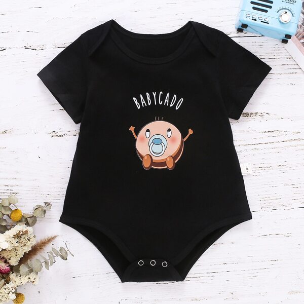 

Baby Unisex 1pc Letter & Cartoon Graphic Bodysuit, Black