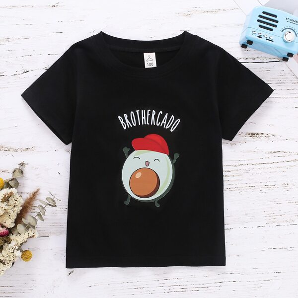 

Toddler Boys 1pc Letter & Cartoon Graphic Tee, Black